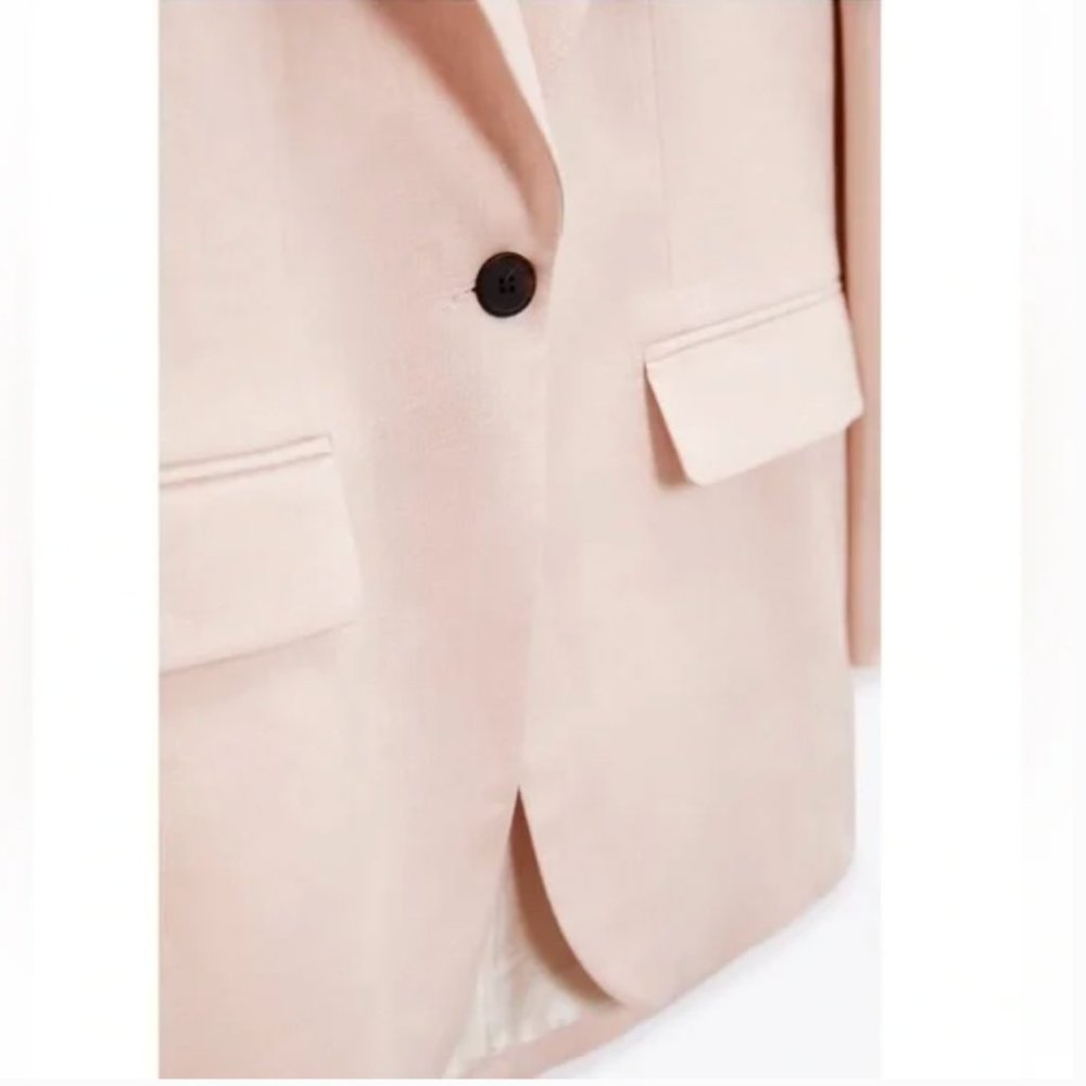 NWT Zara suit 100% linen straight cut blazer + straight leg pants beige-pink - Picture 4 of 12